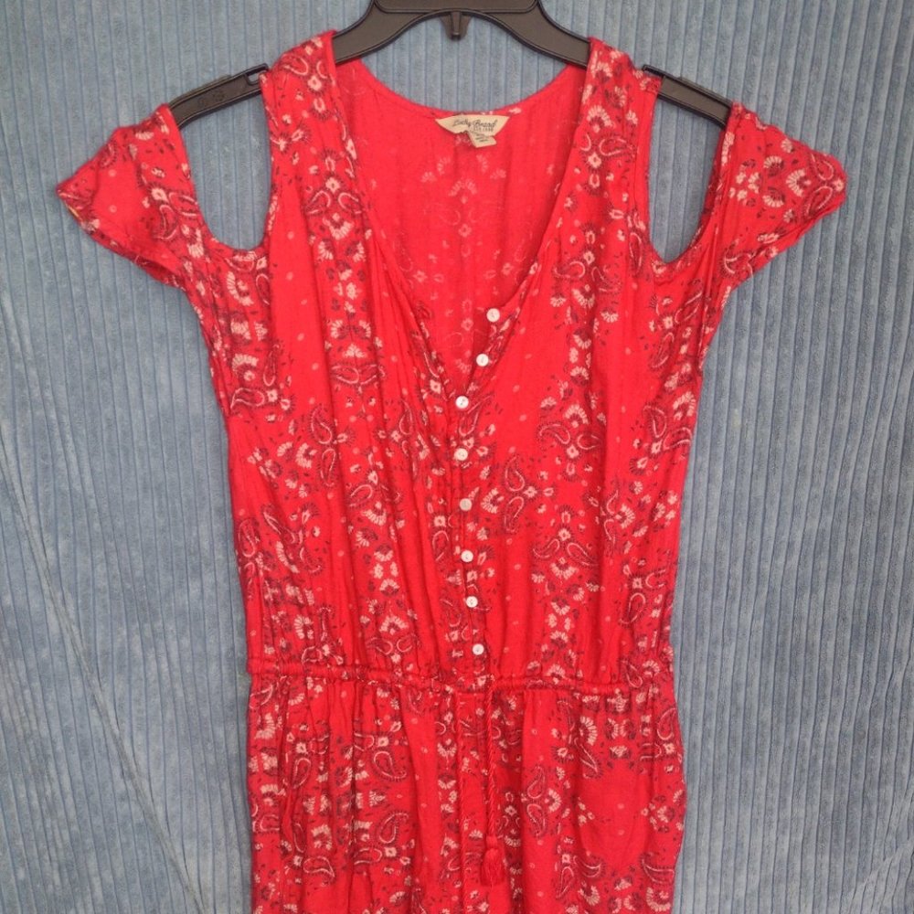 Lucky Brand Red Bandana Paisley Print Cold Shoulder Romper